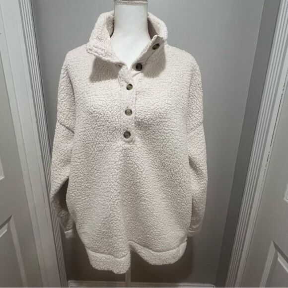 Aerie Sherpa half button sweater with pockets women's size large oversized fit - Picture 6 of 15
